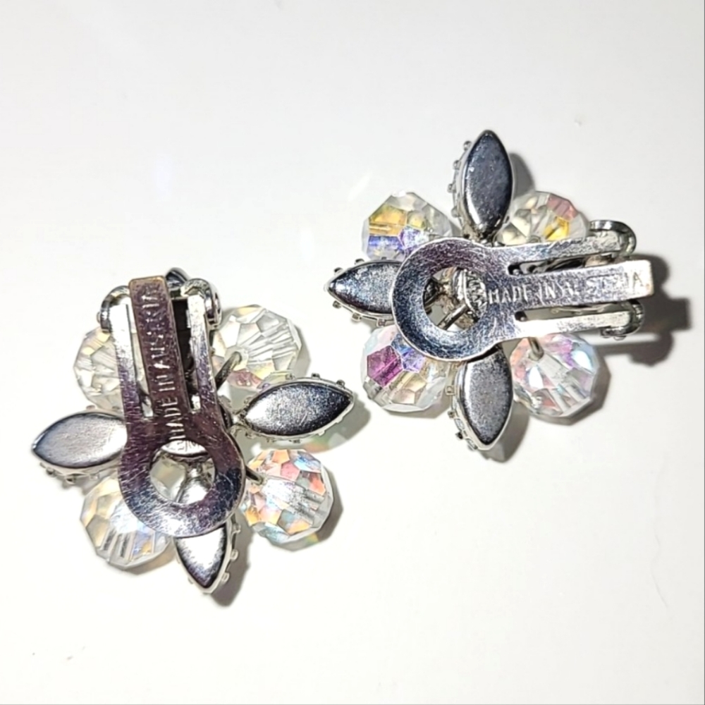 AUSTRIAN CRYSTAL & AB RHINESTONE CLIP EARRINGS - Picture 3 of 8